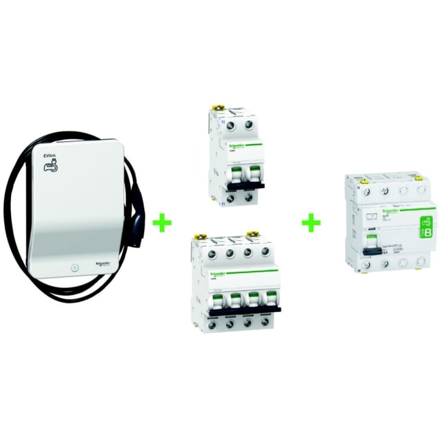 Schneider Residential - Borne de charge - Kit EV Smart wallbox G4 avec cable attaché 40A 4P 22kW RFID - KITEVG4C22BEV